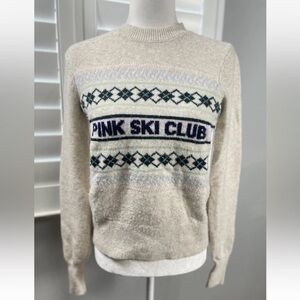 VICTORIA'S SECRET PINK‎ SKI CLUB Collegiate Ivory Knit Crewneck Sweater Size XS